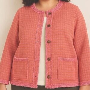 J. Jill Womens 4X Orange Pink Fringe Boucle Retro Cropped Blazer Jacket